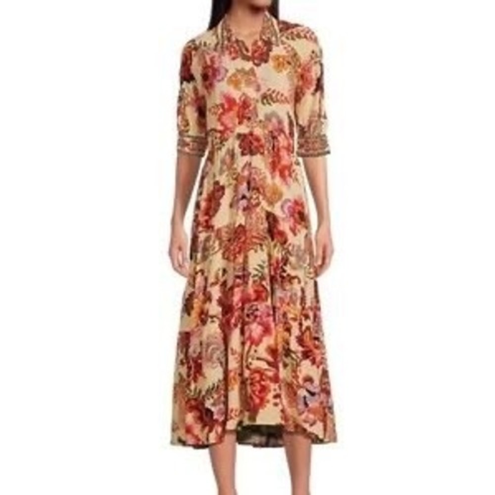 a loves a Womens Maxi Dress S Multicolor Viscose Boho Floral Tiered Button Front